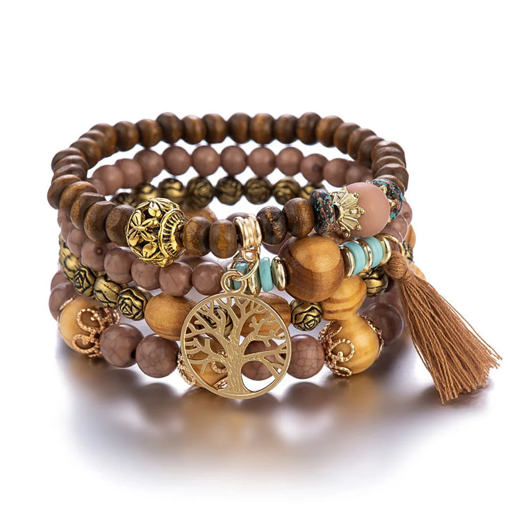 4Pcs Boho Wooden Beaded Bracelet