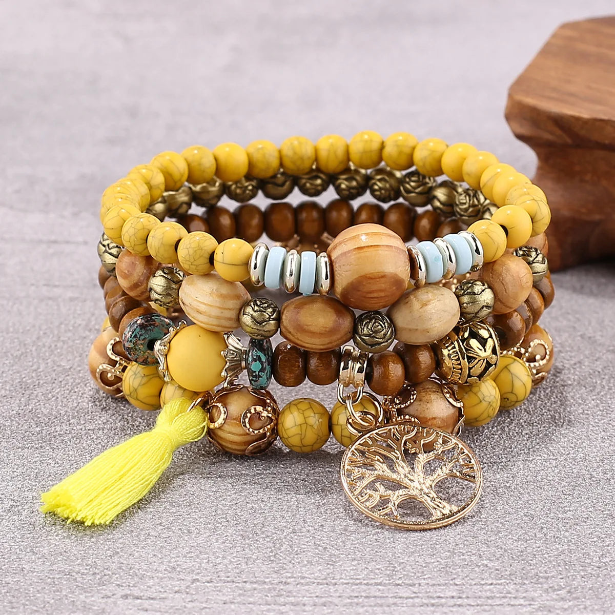 4Pcs Boho Wooden Beaded Bracelet