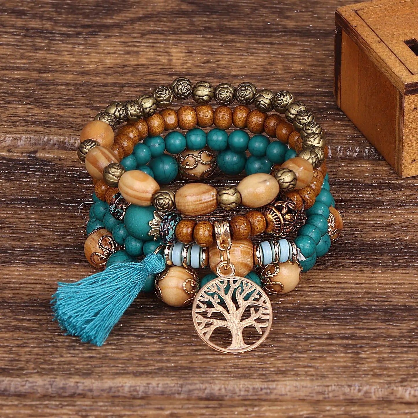 4Pcs Boho Wooden Beaded Bracelet