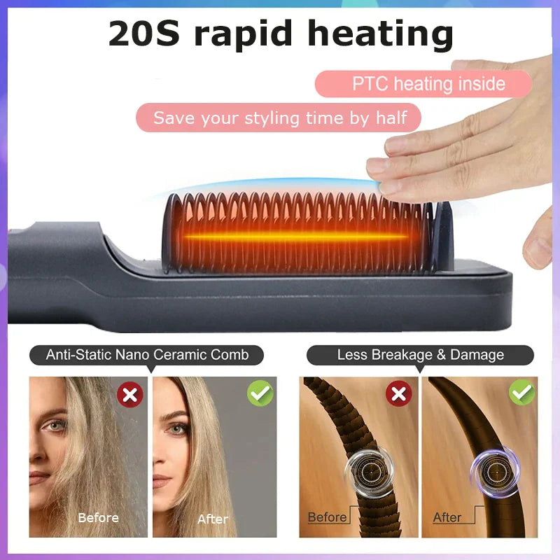 Peigne électrique chauffant multifonctionnel pour lisser les cheveux