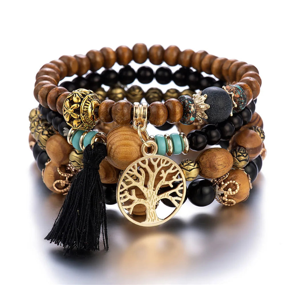 4Pcs Boho Wooden Beaded Bracelet