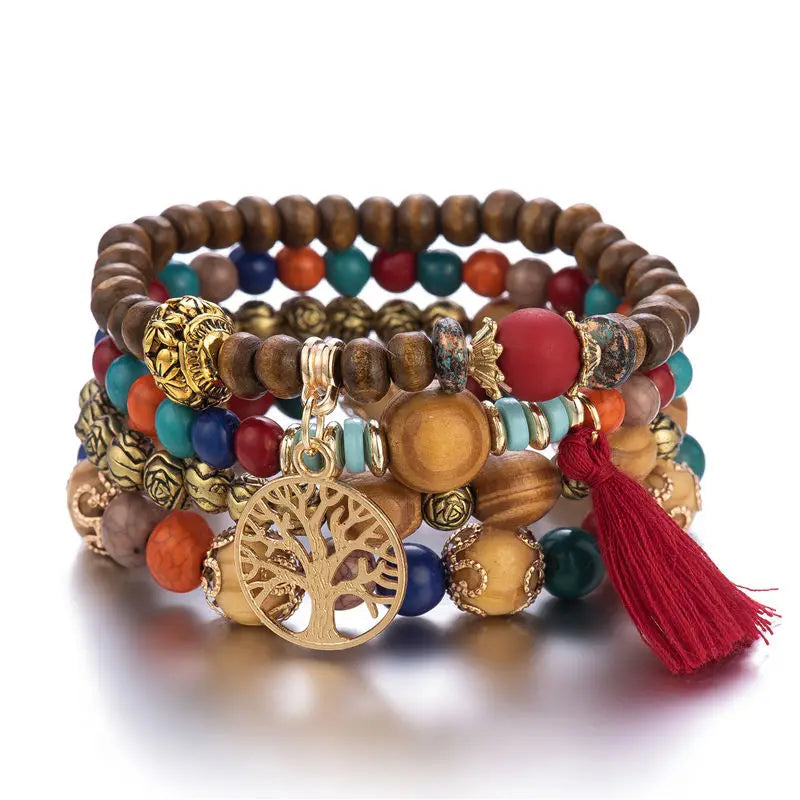 4Pcs Boho Wooden Beaded Bracelet