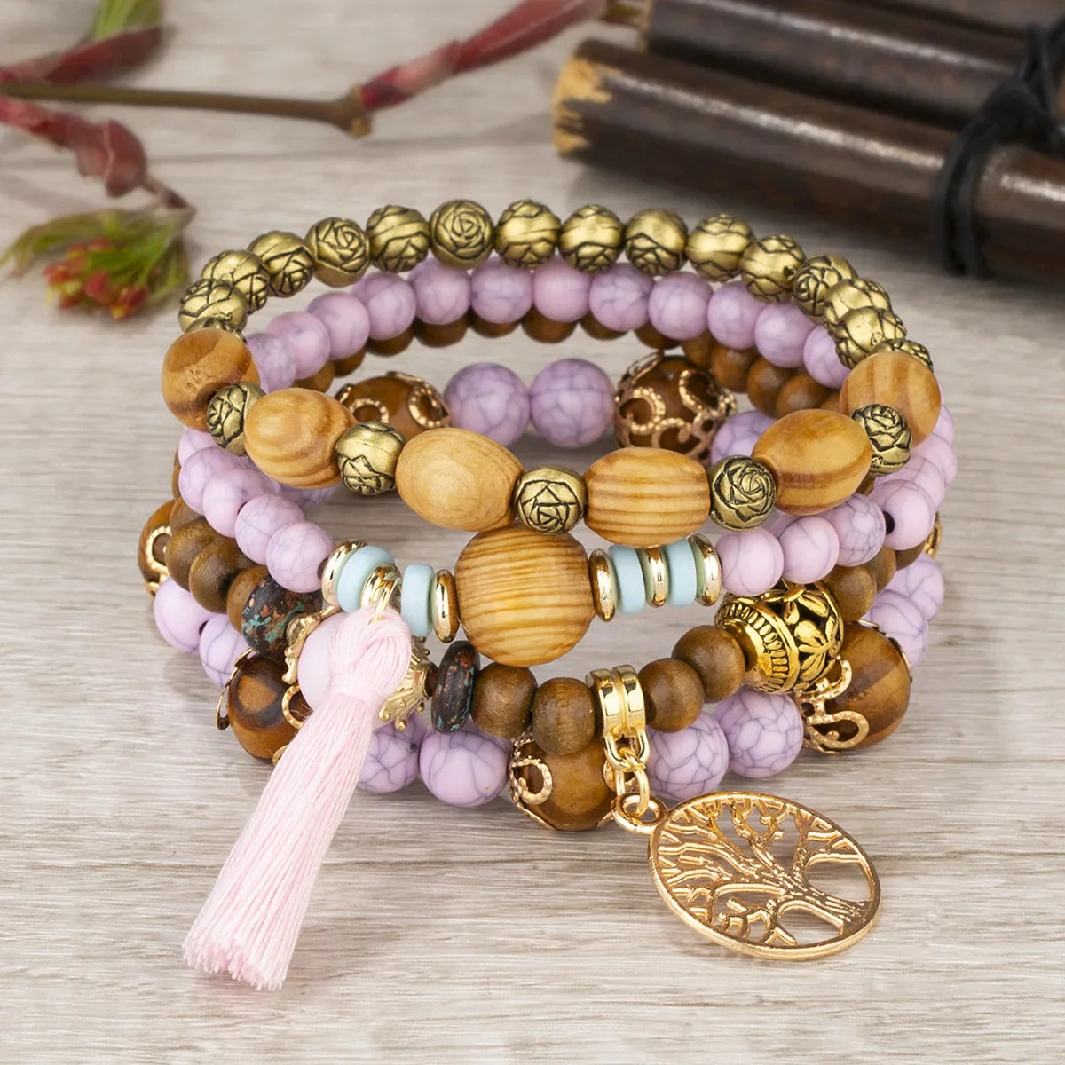 4Pcs Boho Wooden Beaded Bracelet