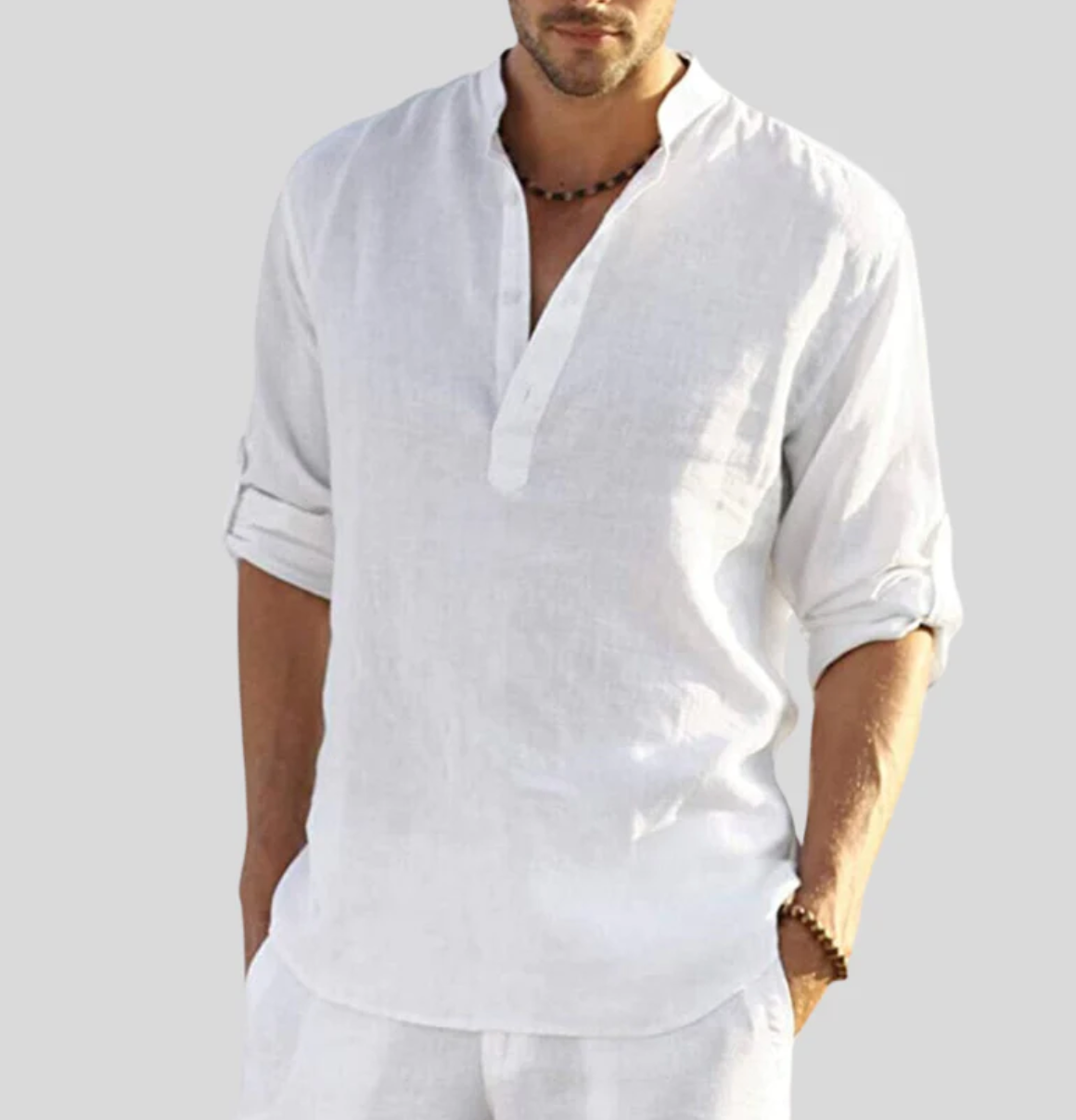 Men's Relaxed Fit Cotton-Linen Long Sleeve Shirt