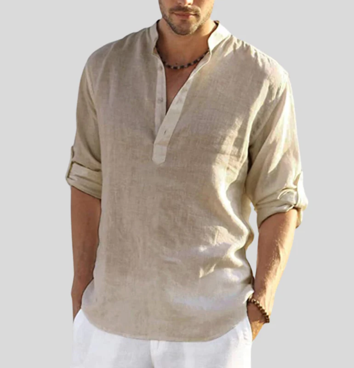 Men's Relaxed Fit Cotton-Linen Long Sleeve Shirt