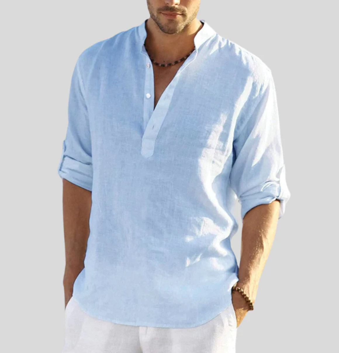 Men's Relaxed Fit Cotton-Linen Long Sleeve Shirt