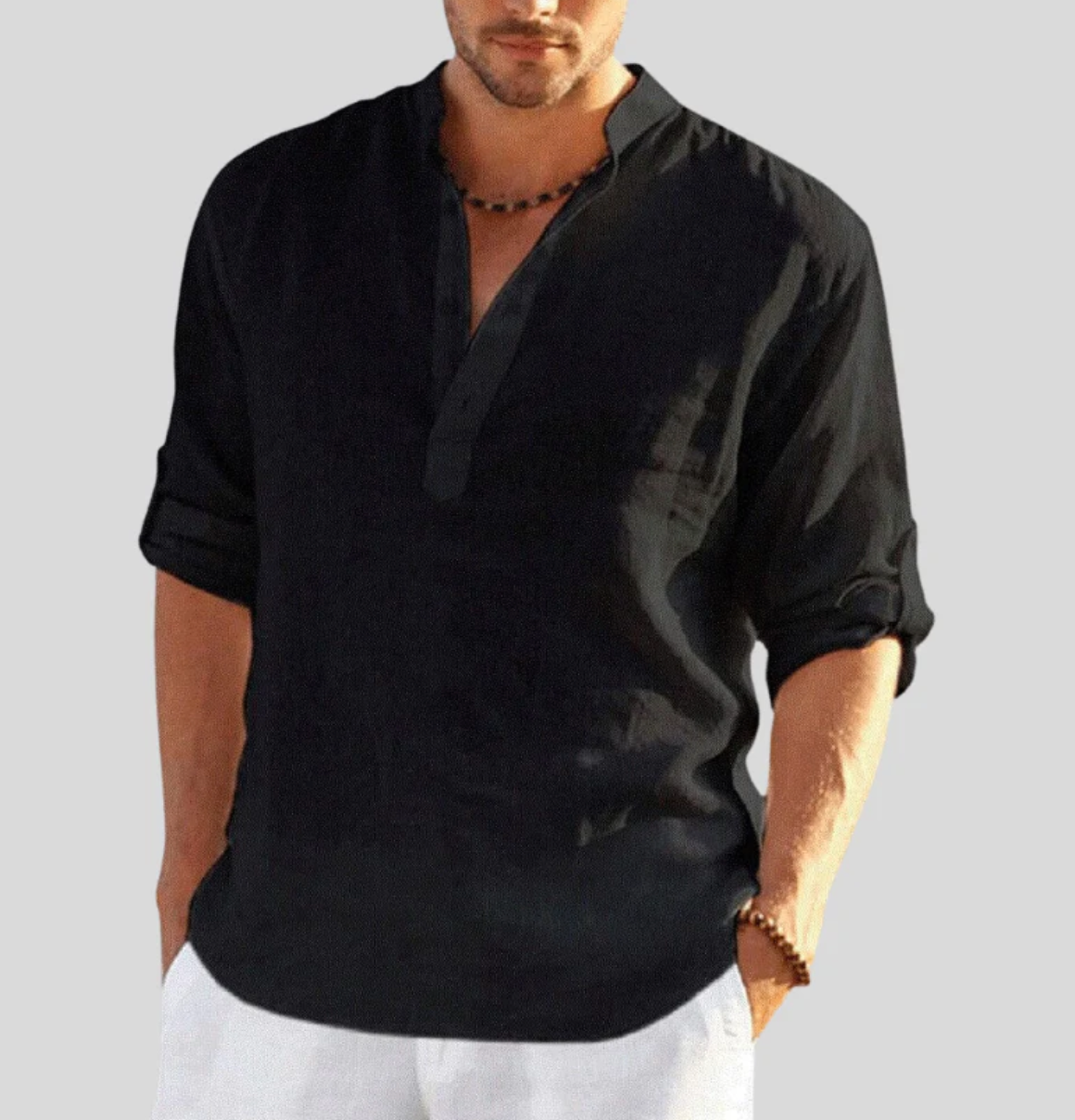 Men's Relaxed Fit Cotton-Linen Long Sleeve Shirt