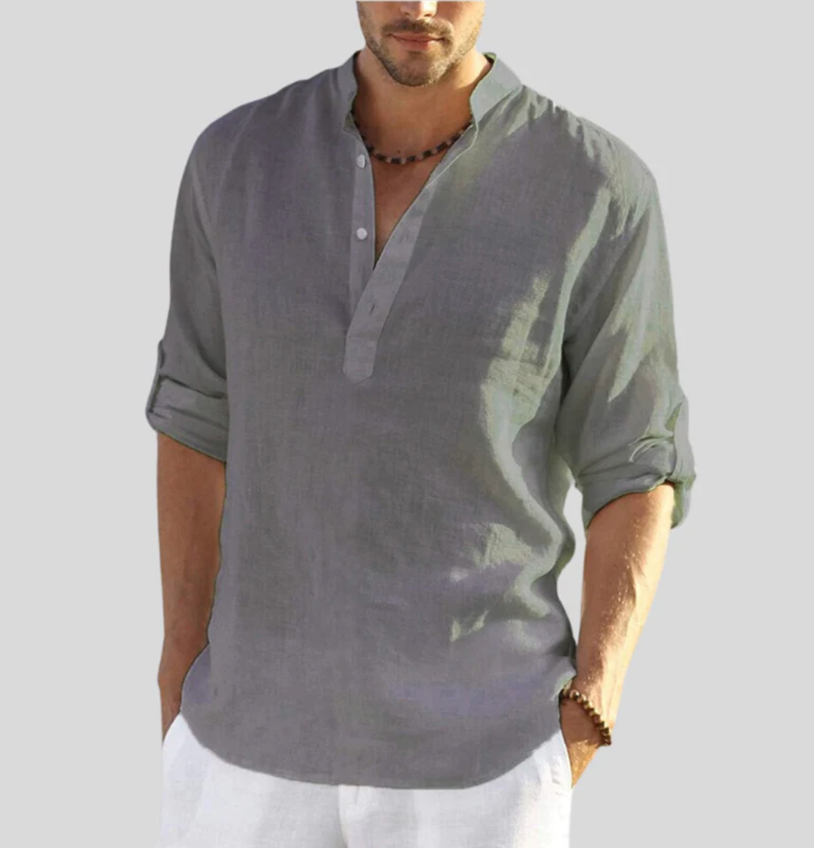 Men's Relaxed Fit Cotton-Linen Long Sleeve Shirt