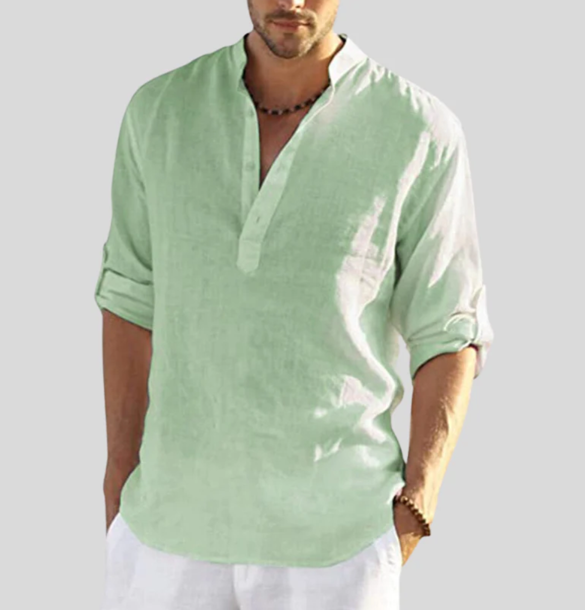 Men's Relaxed Fit Cotton-Linen Long Sleeve Shirt