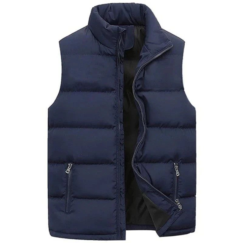 Men's Warm Waterproof Sleeveless Vest with Stand-Up Collar