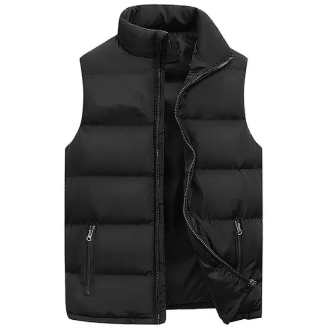 Men's Warm Waterproof Sleeveless Vest with Stand-Up Collar