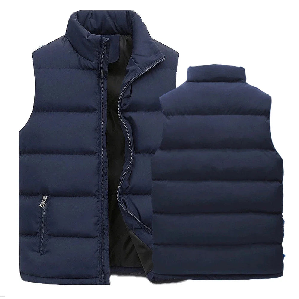 Men's Warm Waterproof Sleeveless Vest with Stand-Up Collar