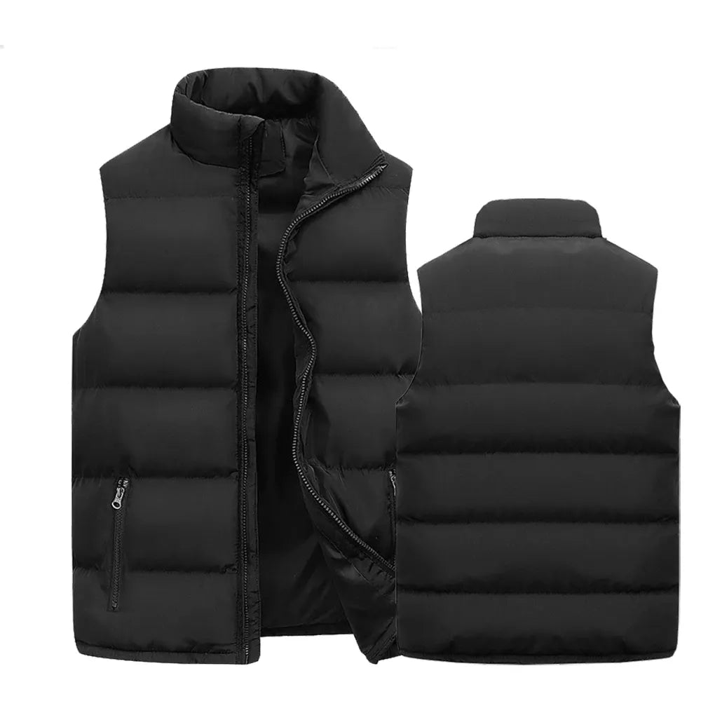 Men's Warm Waterproof Sleeveless Vest with Stand-Up Collar