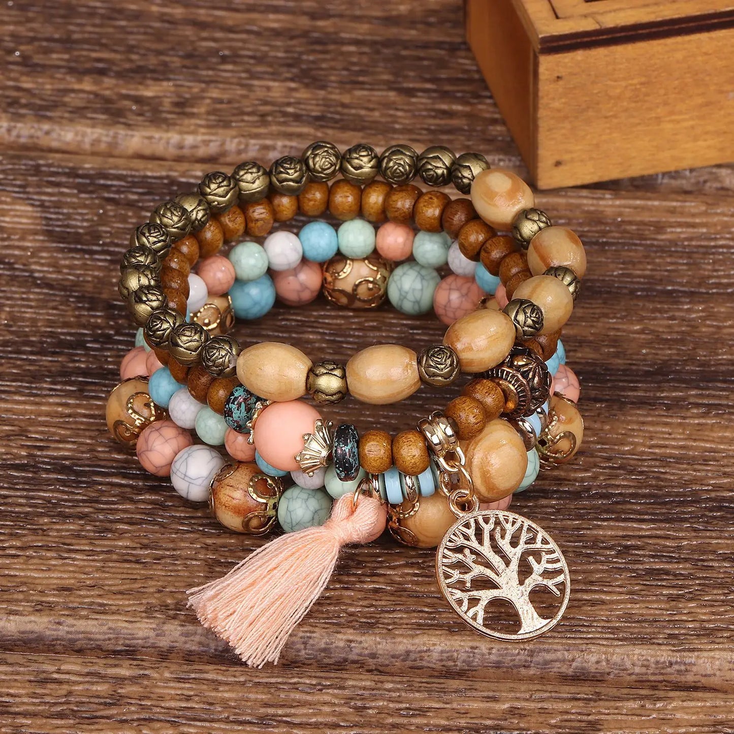 4Pcs Boho Wooden Beaded Bracelet